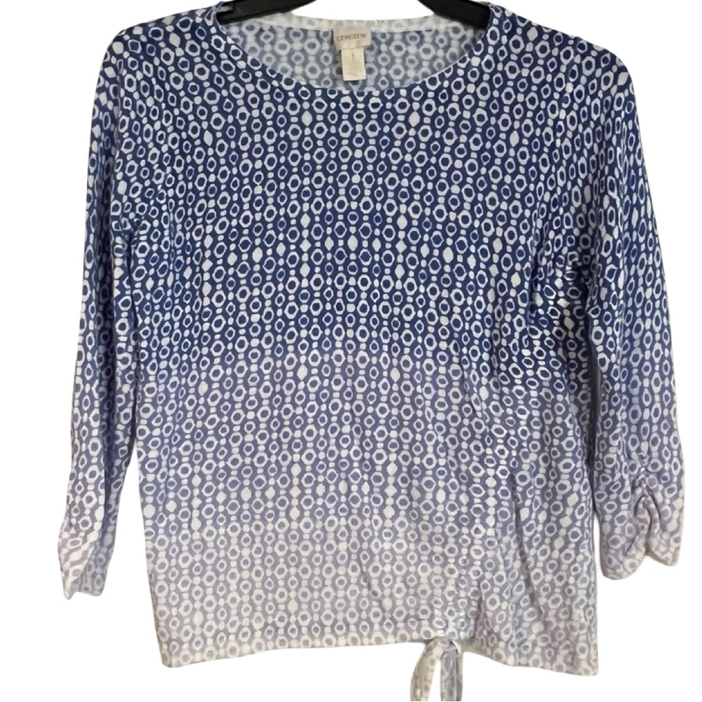 Chico's Blue Ombre‎ Dot Print Lightweight Sweater 3/4 Sleeves Size 1 / Medium